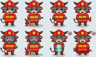 dibujos animados de bombero de búfalo vector