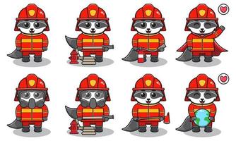 Raccoon Firefighter cartoon vector