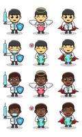 Adorable kids doctor set. vector