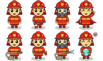 Vector illustration of Boy firefighters cartoon