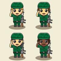 Cute little Female Soldier holding gun. vector