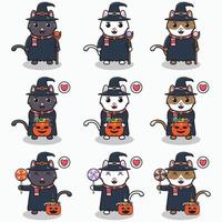 Cat Halloween set Wizard vector