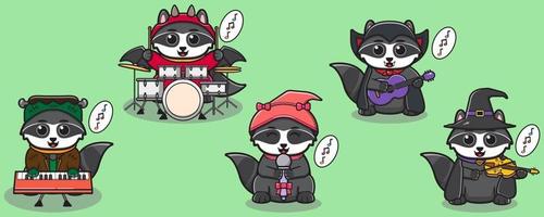 Raccoon Halloween music Band vector