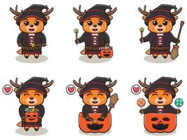 Deer Halloween set Witch vector