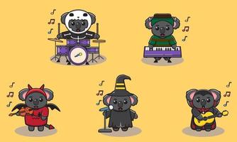 koala halloween set banda de música vector