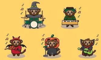 Monkey Halloween set Music band vector