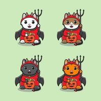 Lucky Cat set Devil costume vector