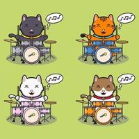 Lucky Cat set music Drum vector