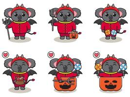 Koala Halloween set Devil vector