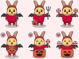 conejo lindo halloween set diablo vector