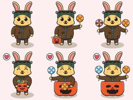 Rabbit Halloween set Frankenstein vector