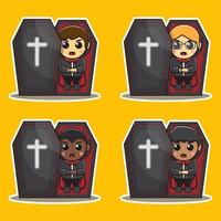 Dracula inside coffin cartoon character vector