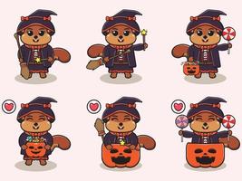 Squirrel cute Halloween set Witch vector