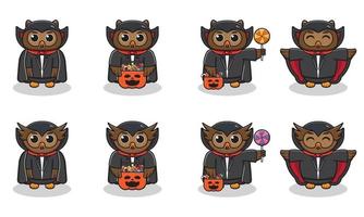 Owl halloween set Dracula vector
