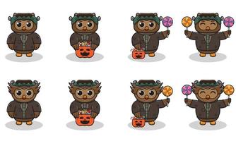 Owl halloween set Frankenstein vector