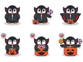 Penguin halloween set Dracula vector