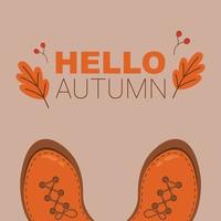 Hola otoño. hojas de otoño. roble. Zapatos. botas de otoño .. vector