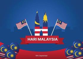 Malaysia Day Wallpaper with Twin Tower and Balloons Decoration vector