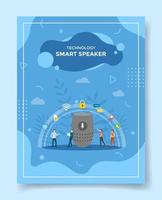 smart speaker concept people around microphone shield memory card vector