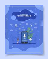 voice command concept people around smartphone micropone sound wave vector