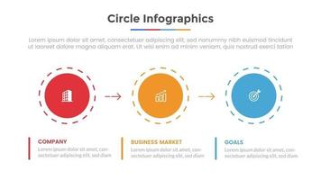 circle infographic with 3 list point and modern flat style template vector