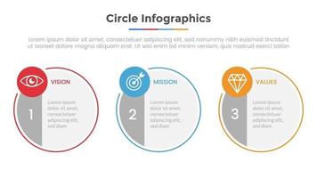 circle infographic with 3 list point and modern flat style template vector