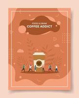 concepto de adicto al café para la plantilla de pancartas, folletos, portada de libros vector