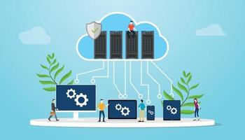 cloud computing concept with database server and various media