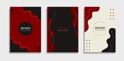 Set Red, Black And White Minimal Abstract Waves Cover Background vector