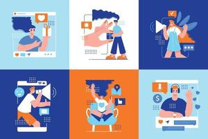 Influencer Marketing Six Square Icons vector