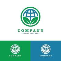 Green leafs and globe logo. Natural icon set vector icon illustration