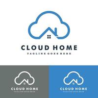 nube, hogar, nube, casa, logotipo, conjunto, vector, icono, ilustración, diseño vector