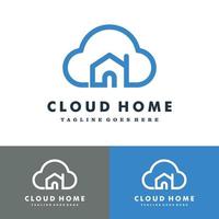 nube, hogar, nube, casa, logotipo, conjunto, vector, icono, ilustración, diseño vector