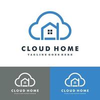 nube, hogar, nube, casa, logotipo, conjunto, vector, icono, ilustración, diseño vector