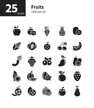 conjunto de iconos sólidos de frutas. vector