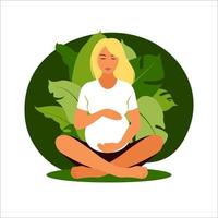 Concept pregnancy, motherhood. Pregnant woman with nature leaves . vector