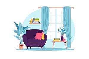 interior del living con muebles. vector