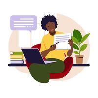 Online learning concept. African teacher. vector