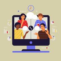 Group video concept. Collective virtual meeting or videoconference. vector
