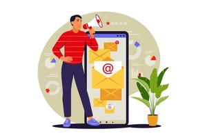 Email campaign concept. Subscription. People use e-mail marketing. vector