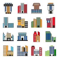 paquete de iconos planos de edificios vector