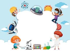 Empty cloud banner with kids in technology theme vector