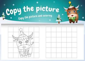 copy the picture kids game and coloring page with a cute buffalo vector