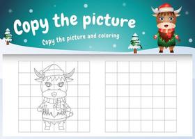 copy the picture kids game and coloring page with a cute buffalo vector