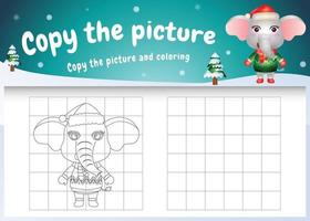 copy the picture kids game and coloring page with a cute elephant vector