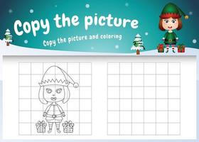 Copie la imagen del juego para niños y la página para colorear con una linda niña elfa
