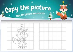 copy the picture kids game and coloring page with a cute fox vector