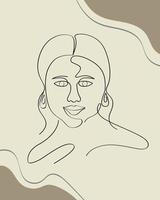 one line drawing in a trendy linear style with illustration woman face vector