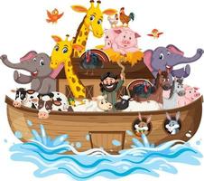 Animals on Noah's ark with sea wave isolated on white background vector