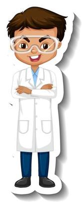 Cartoon character sticker with a boy in science gown